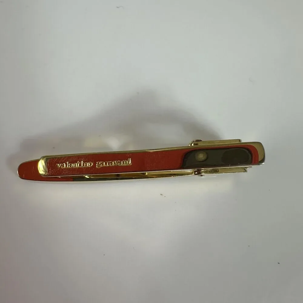 Valentino Garavani Cufflinks Tie Bar Set Mens Gold Mother Of Pearl Shell Logo